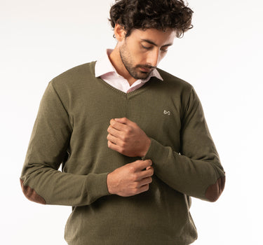 Basic V-neck thread sweater - Army green