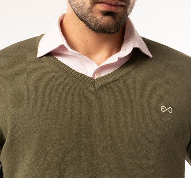 Basic V-neck thread sweater - Army green