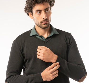 Basic V-neck yarn sweater - Black